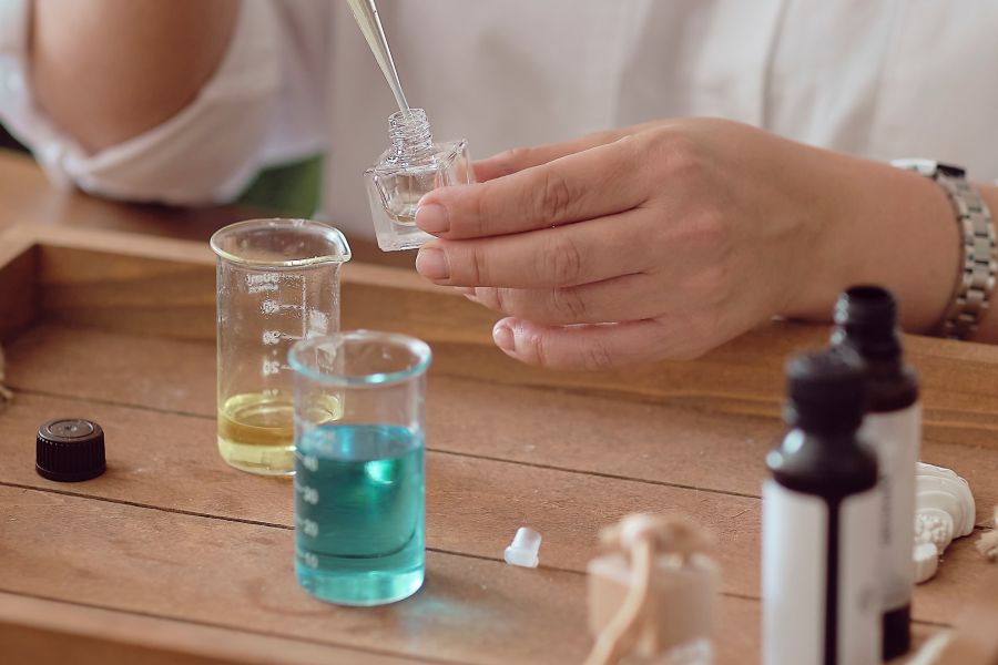 test tubes with colorful liquids
